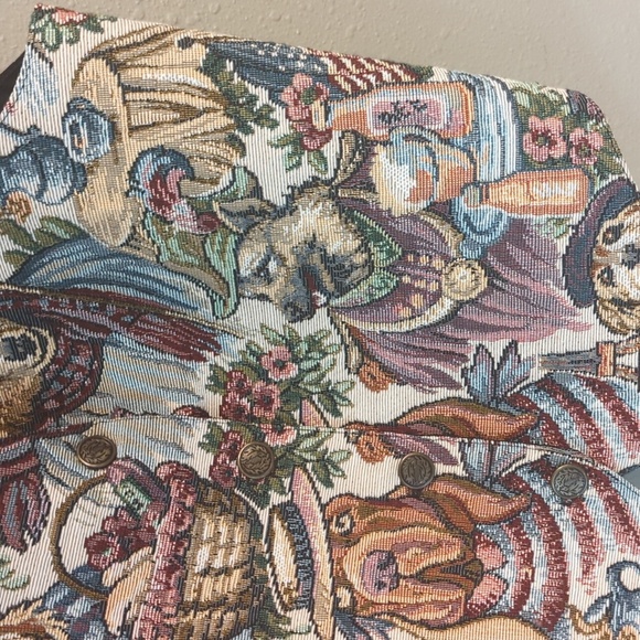 Nadia Dog Vest Vintage Y2K Button Down USA Made Italian Fabric Medium Tapestry - Picture 2 of 10